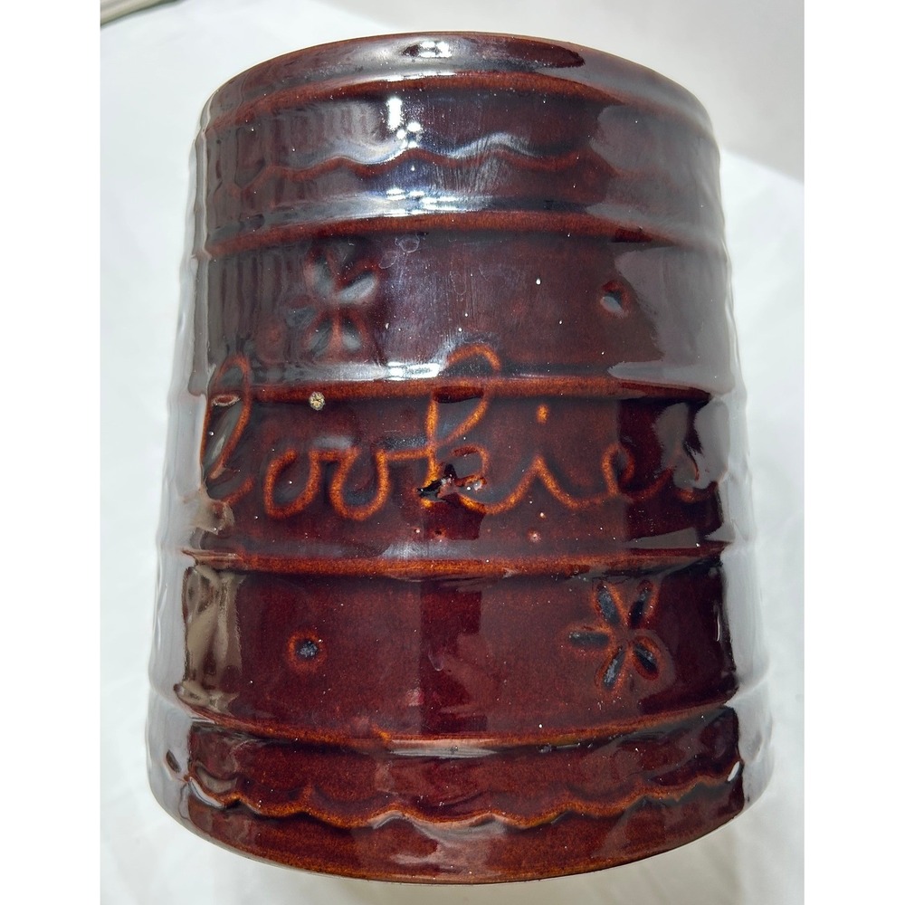 Vintage Mar-Crest Cookie Jar Crock Colorado Brown Daisy Dot Stoneware No Lid